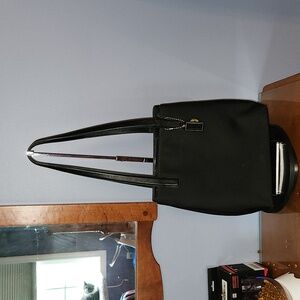 Coach VINTAGE Black Twill Fabric & Leather Trimmed Shoulder bag EUC